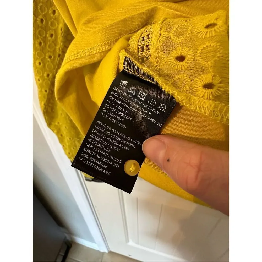 James Coviello Anthropologie Crochet Lace Yellow Long Sleeve Top Size S